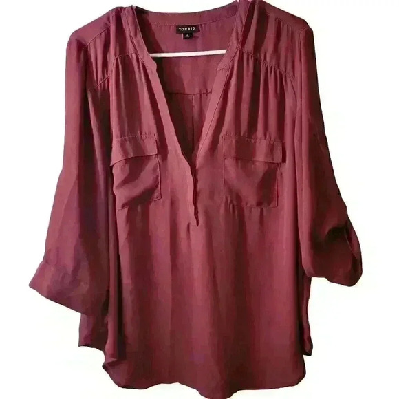 Torrid Women's Top Red Harper Georgette Popover 3/4 Sleeve Shirt Plus Size 0X - Picture 1 of 12